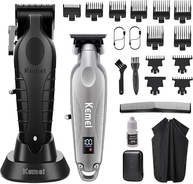 KEMEI Hair Clippers for Men, Professional Clipper and Trimmers Set, Cordless Zero Gap Trimmer for Men with LED Display, 11 Guide Combs