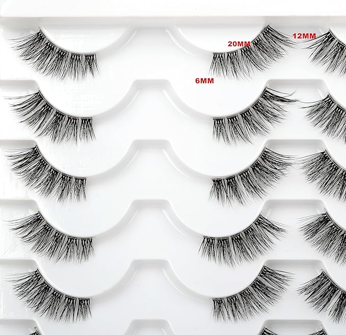 Half Strips False Eyelash Clear Band Wispy Cat Eye Lash Natural Short Small 3/4 Accent Lashes Faux Mink Fake Eyelashes 14 Pairs Pack