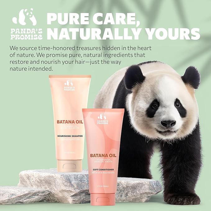Panda's Promise Batana Oil Shampoo and Conditioner Set – Sulfate-Free Haircare with Batana Oil Nourishing Duo for Smooth, Soft and Manageable Hair For All Hair Types, Unisex (12 fl oz Each)