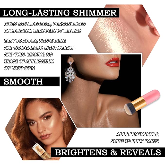 Body Shimmer Oil,Shine Glitter Body Luminizer Glow,Long Lasting