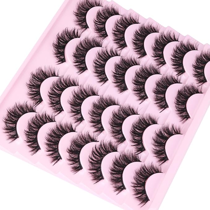 Natural Lashes Mink Fuzzy False Eyelashes Wispy Strip Fake Eyelashes Full Volume False Eye Lashes Pack Short Thick Lashes that Look Like Extensions 14 Pairs ALICROWN