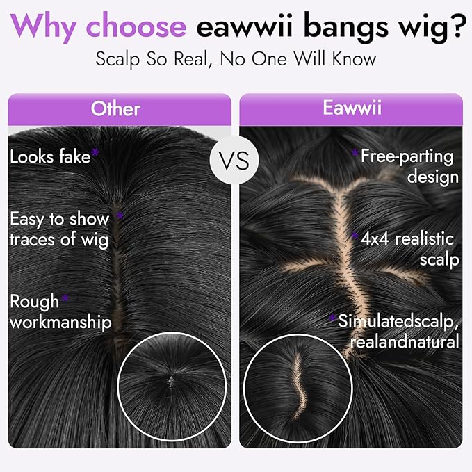 Long Black with Hidden Rainbow Highlights Wig with Bangs for Women, 4x4 Realistic Scalp,Free Parting, Layered Hairstyle Synthetic Heat Resistant for Daily Party Use 26 inch