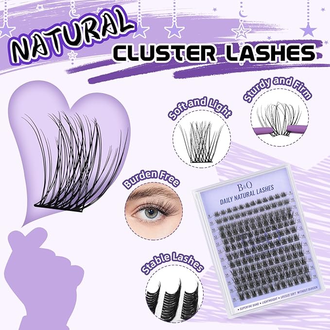 B&Qaugen Lash Clusters Natural Cluster Eyelash Extensions 144 PCS Eyelash Clusters D Curl Z01 Superfine Band Individual Lashes for Beginners 8-18mm（Z01-D-8-18mix）
