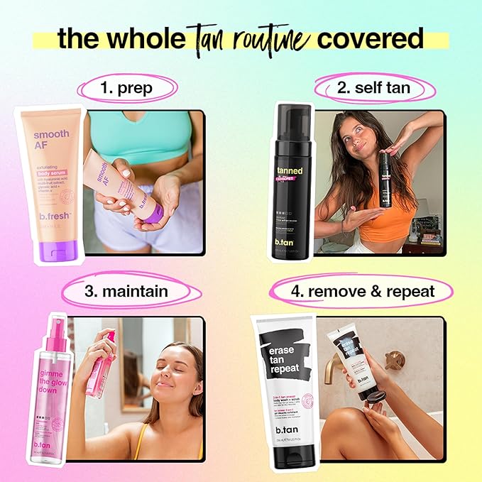 B.TAN Dark Mousse Self Tanner, 1 Hour Sunless Tanner, Vegan, Cruelty Free, 6.7 Fl Oz