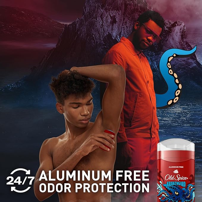 Old Spice Aluminum Free Deodorant for Men, 24/7 Odor Protection, 24/7 Freshness & Lasting Scent, Goes on Clear, Krakengard with Deep Ocean Scent, 3.0 oz (Pack of 3)
