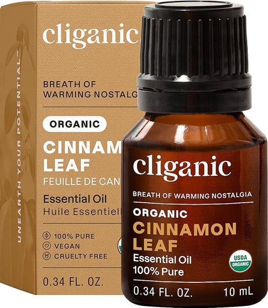 Cliganic Organic Cinnamon Leaf Essential Oil, 100% Pure Natural for Aromatherapy | Non-GMO Verified (Packaging May Vary)