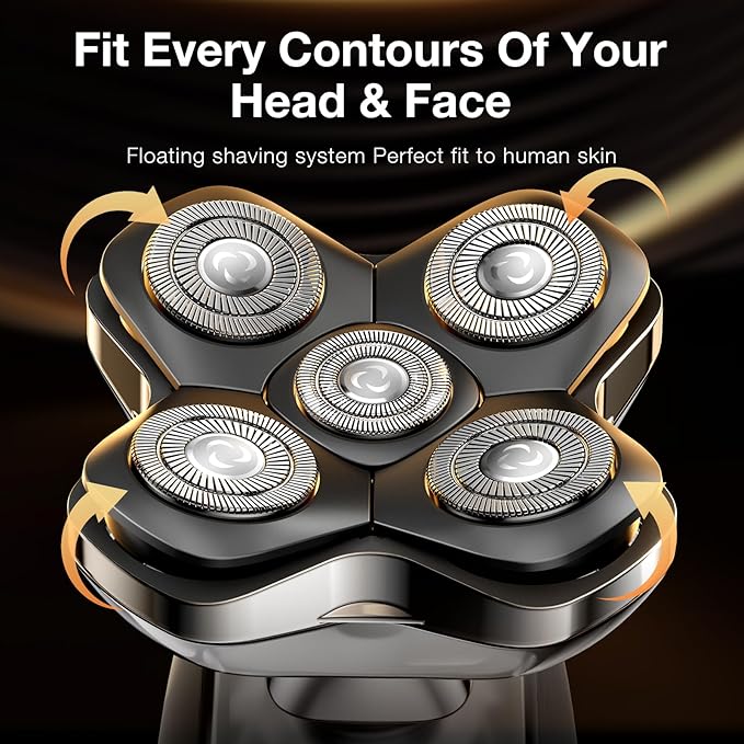 5D Head Shaver Replacement Blades - Christmas Gift Magnetic Floating Razor Heads, Wet & Dry Compatible, Precision Shaving, Waterproof & Skin-Friendly, Easy Blade Replacement for 5D Electric Shaver