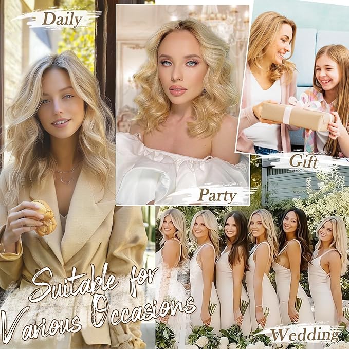 BARSDAR Blonde Clip in Hair Extensions - 12 Inch Short Wavy Clip in Hair Extensions for Women - 6PCs Thick Soft Synthetic Clip in Hairpieces Daily Party Halloween - Light Ash Blonde Mix