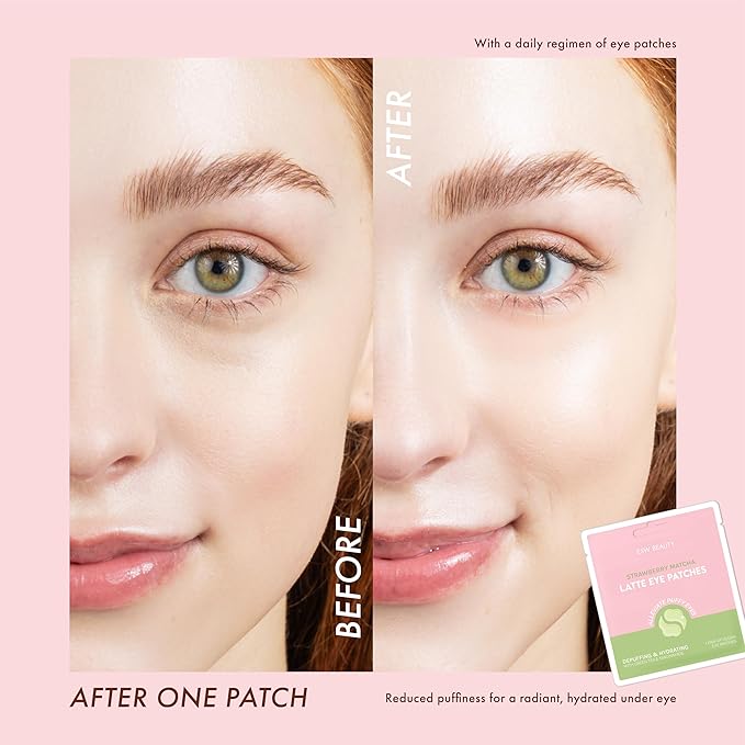 ESW Beauty Strawberry Matcha Latte Under Eye Patches – Depuffing & Hydrating – Vegan Hydrogel with Green Tea for Refreshing, Nourished Under Eyes