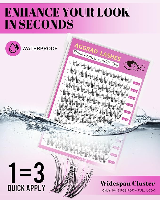 Venus Lash Clusters Kit Short 8-14mm D Curl Natural Cluster Lashes Kit Wispy Eyelash Clusters Kit DIY Eyelash Extension Kit with Lash Bond and Seal & Tweezers Remover for Fake Lashes Extensions