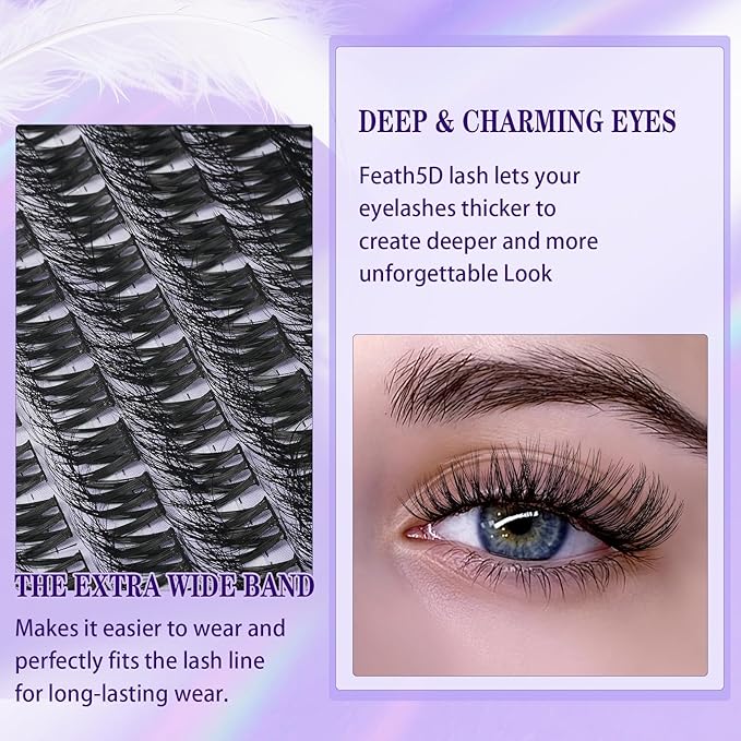 B&Q Lash Clusters Fluffy Wispy Voluminous - 144 PCS Feath5D 02 Layered Individual Cluster Lashes, Feathered Lightweight Eyelash Extensions in 8-18mm, Waterproof False Lashes
