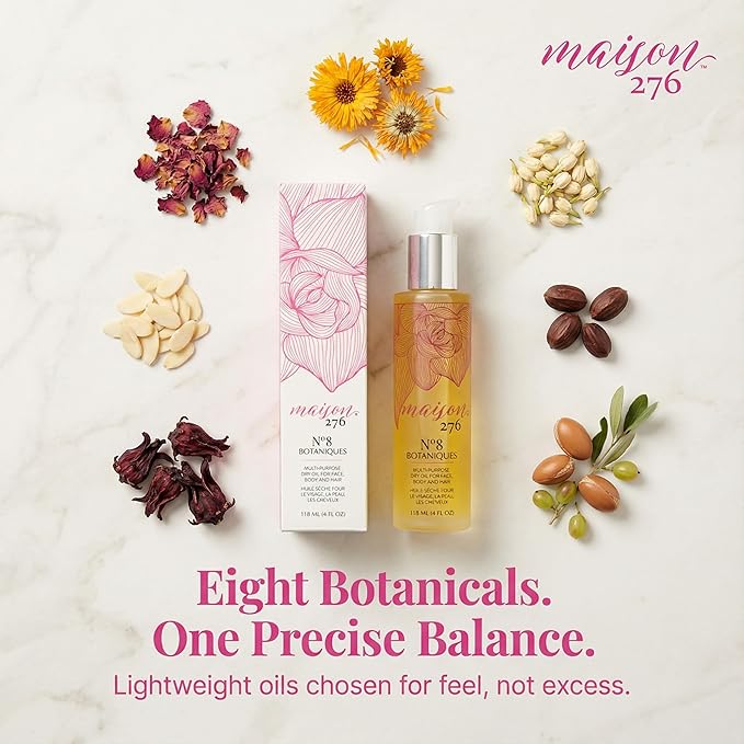 Maison 276 No. 8 Botaniques Multi-Purpose Moroccan Oil Moisturizer for Face, Body & Hair, After Bath & Shower Body Oil For Women & Men, Paraben-Free, Sulfate-Free, 4 Fl Oz