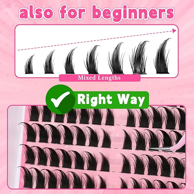 Lash Clusters Lash Spikes Eyelash Clusters Volume Long 12-18mm Individual Lashes DIY Spiky Lash Extension Mega Cluster Eyelash Extensions Mink Strips Lashes Thick