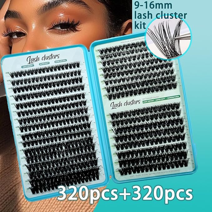 Wispy Lash Clusters Kit 640pcs Eyelash Cluster Extensions Curl Individual False Eyelashes Natural Fluffy Mink Lash Extension Kit (Lash Clusters-80D+100D KIT, Lash Clusters)