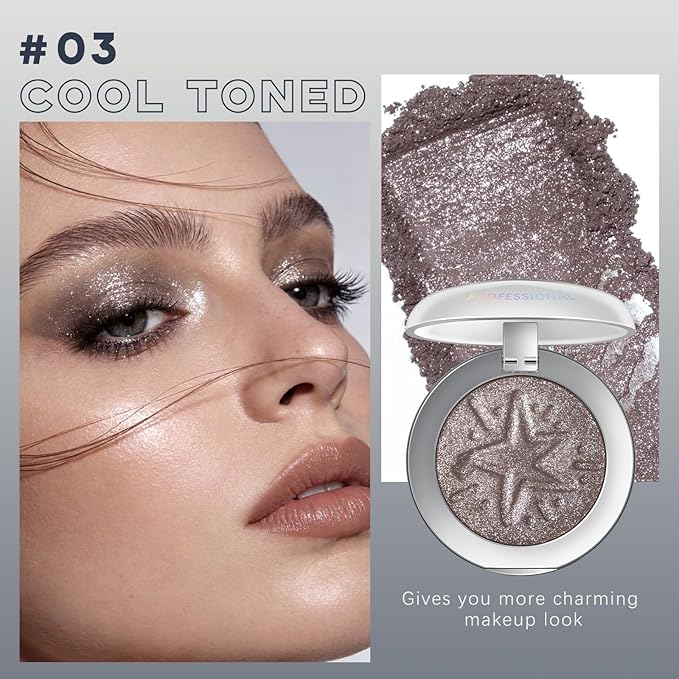 Cool Toned Eyeshadow Palette, Glitter Neutral Smoky Eye Shadow for Older Women Waterproof LongLasting Shimmer Metallic Grey Smokey Eyeshadow Makeup