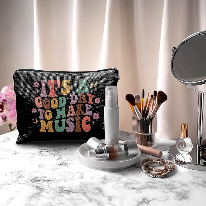 Nogrit Music Lover Makeup Cosmetic Bag,It's a Good Day to Make Music Groovy Colorful Makeup Travel Toiletry Bag,Gifts for Music Lovers Musicians Singers