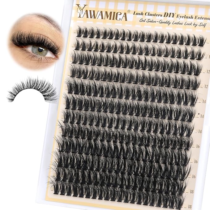 Yawamica Wispy Lash Clusters Natural Cluster Eyelash Extensions Fluttery Eyelash Clusters C Curly Individual Lashes 10-18mm Cluster Lashes Waterproof DIY Lash Extension at Home by Self