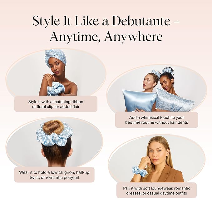 Bridgerton x Kitsch Satin Scrunchies for Women, No Snag, No Tugging, Soft & Comfortable Scrunchies for Girls, Perfect for Day or Night | Ideal Gifts for Women - Toile De Blue, 2pcs