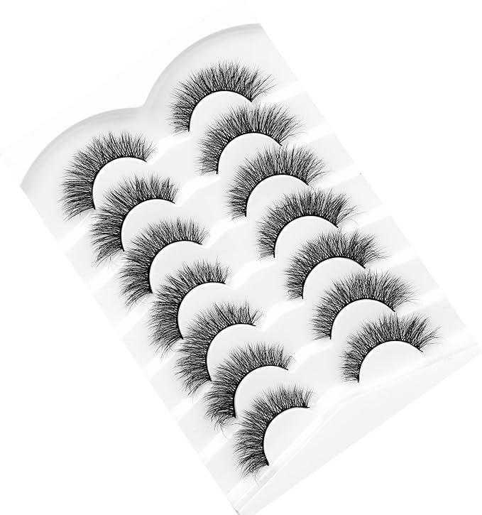Pooplunch False Eyelash Cat Eye Volume Wispy Strip Lashes Natural Short Fluffy Volume Faux Mink Fake Eyelashes 7 Pairs Pack