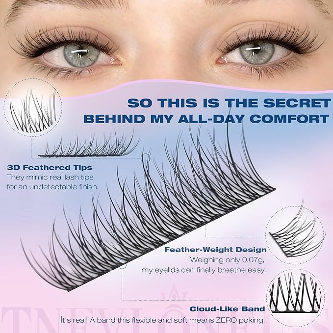 Natural Lash Extension Kit 168Pcs Lash Clusters Kit Wispy Eyelash Extensions 9-12MM Individual Lashes Extensions with Bond and Seal Lash Glue and Eyelash Extension Tweezers DIY at Home by TNFVLONEINS