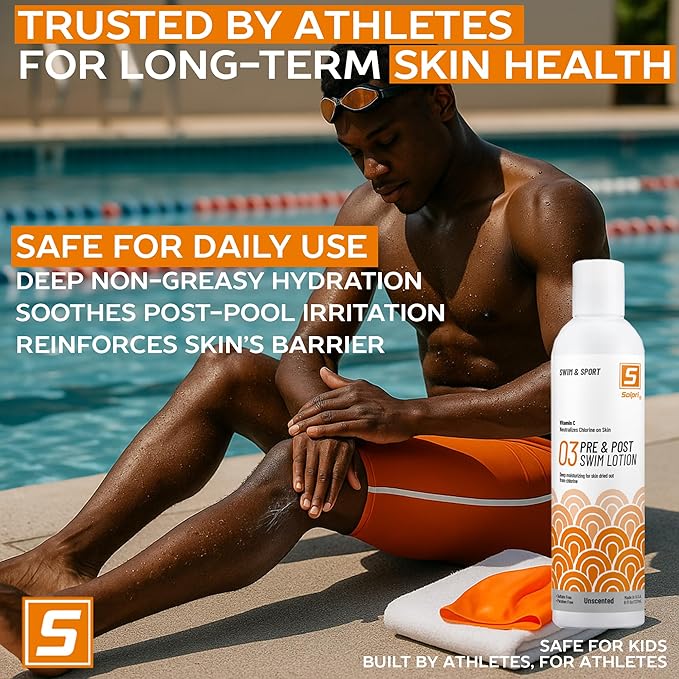 Solpri Pre and After Swim Lotion with Vitamin C 8 Fl Oz - Pre Swim Chlorine Skin Protection, Pre Swim Lotion for Chlorine (8 Fluid Ounce, Unscented)