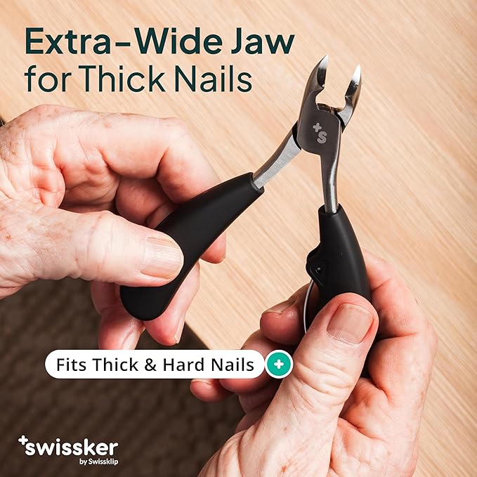 Swissker by Swissklip Heavy Duty Toenail Clippers for Men and Women – Professional Ergonomic Large Toe Nail Cutter & Trimmer for Thick Nails Seniors, Long Handle Toe Nail Clipper