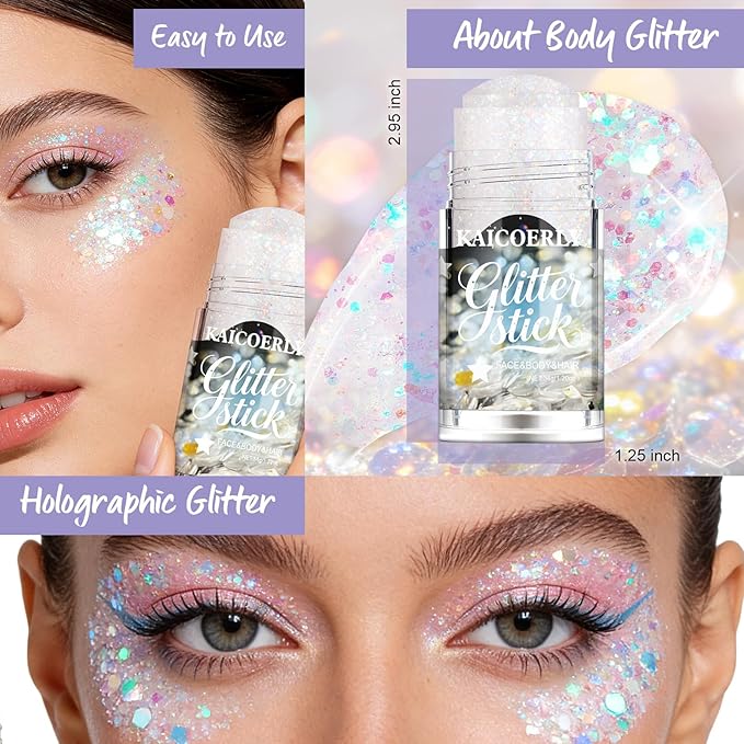 White Body Glitter Gel, Singer Concerts Music Festival Body Glitter for Face Body Hair, Chameleon Color Changing Glitter Sequins for Rave Party Mermaid Festival Accessories Shimmer Makeup #1