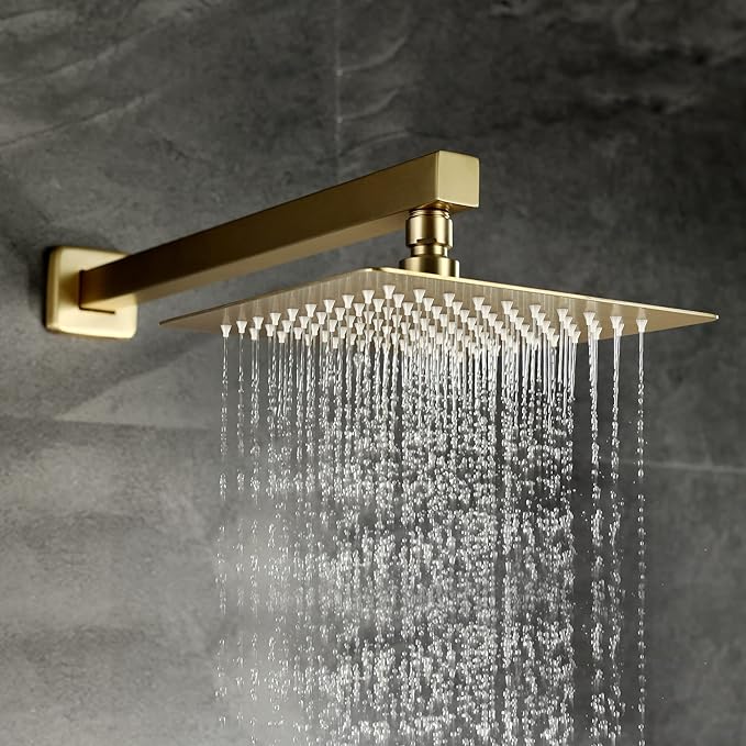 SUMERAIN Brushed Gold Rain Shower System with Handheld Shower, Pressure Balancing Shower Mixer Valve