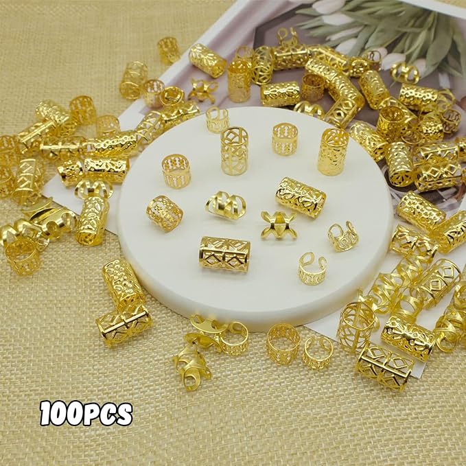 200 Pcs Gold Silver Hair Braids dreadlock hair beads Non-Piercing Ear Clip hair jewelry for braids accessories for Women Men Hair Accessories Styling Tools US219