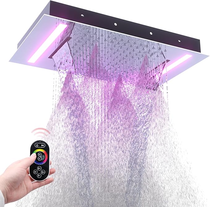 HOMEDEC Luxury 14x20inch LED 3 Functions Rain Shower Head, High-Pressure Rainfall Spray Waterfall Shower Water Filter 3 In 1 Overhead Combo Set, Chrome
