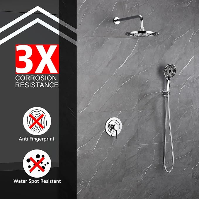 sumerain Shower System Concealed Shower Faucet Set, Rainfall Shower Faucet Complete with Handheld,Rough-in Valve and Trim Kit, Chrome