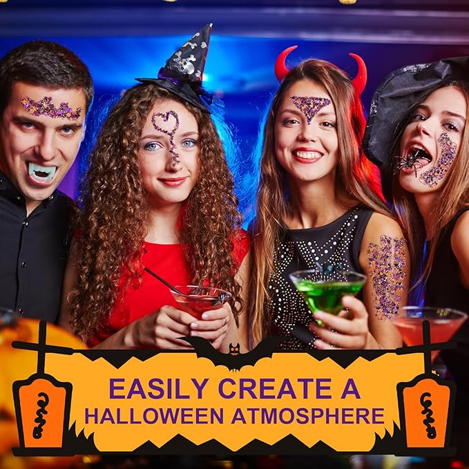 Halloween Body Glitter Stick, Black Purple and Orange Face Glitter Accessories for Rumi Costume and Rumi Cosplay Makeup, Waterproof Face and Hair Glitter Makeup for Kids and Women