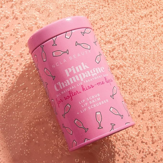 NCLA All Natural Lip Treatment Set - Hydrating Lip Balm - Vitamin C, E, and Agave Sugar Scrub with Silicone Scrubber - Pink Champagne - 3 pc