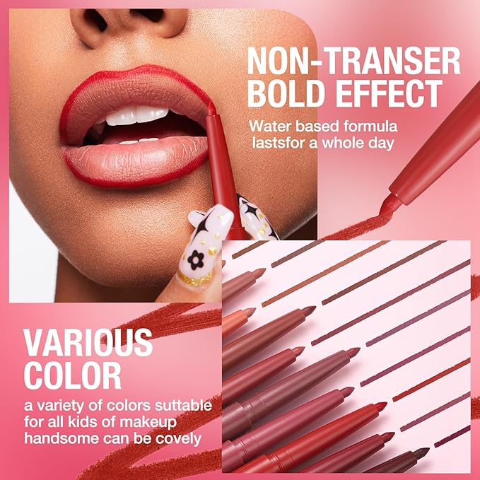 Jolilab Matte Lip Liner Set, Lip Makeup Set Natural Smooth Long-Lasting And Hydrating Beauty Daily Cosmetics Gift for Girls Easy-to-Use(12pcs