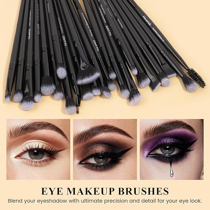 MAANGE Eye Makeup Brushes, 41 Pcs Premium Synthetic Precision Makeup Brush Set Contour Blush Concealers Eyeshadow Eyeliner Blending Make Up Brush Kit (Black, 41 Piece Set)