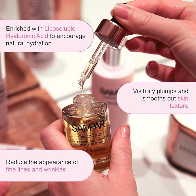 SAMPAR - Oils In One Hydration Corrector with Hyaluronic Acid, Raspberry & Borage Oil - Prevents Dehydration, Enhances Skin & Wrinkle Care - All Skin Types - Cruelty-Free, Made in Paris (1 oz)