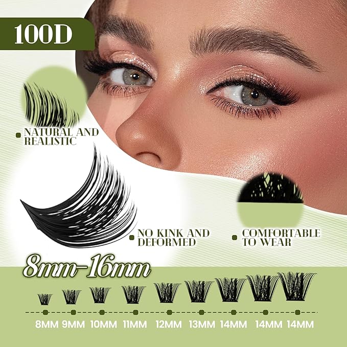 FADVAN DIY Lash Extension Kit 100D Volume Lash Clusters Kit with Lash Bond and Seal 280 pcs Thick Individual Lashes 8-16 mm D Mink Lashes Cluster, Lash Cluster Remover and Tweezers