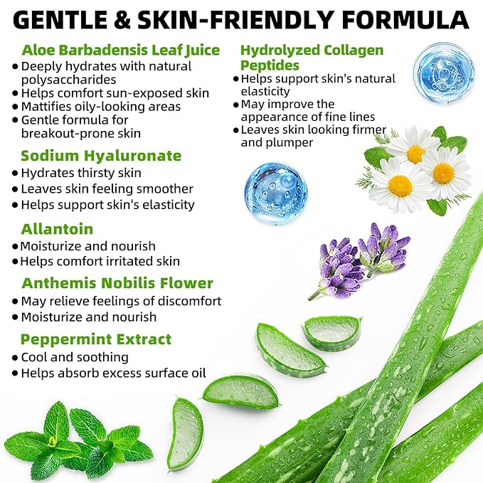 MISSEDSEN Pure & Organic Aloe Vera Gel for Sunburn Relief, After Sun Lotion for Face & Body Skin Care, Daily Facial Moisturizer & Acne Spot Treatment 7 OZ
