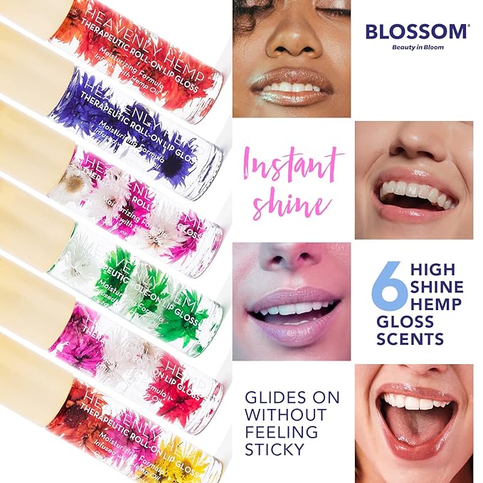 Blossom Roll on Lip Gloss, Scented Clear High Shine Moisturizing Lip Oil, Non Sticky, Infused with Real Flowers, Made in USA, 0.2oz, Mango Hemp