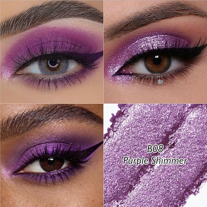 Purple Shimmer Eyeshadow Stick - Dual-Ended Long-Lasting Cream Eye Shadow for Older Women Crease-Proof Metallic Eyeshadow Pencil, Multi-Use Eye Crayon Highlighter Makeup with Built-in Smudger