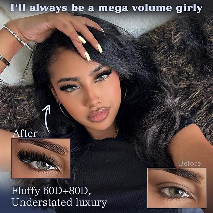 Lash Extension Kit Fluffy Eyelash Extension Kit 60D+80D Thick Lash Clusters Kit with Lash Bond and Seal Wispy Individual Eyelashes Cluster with Lashes Tweezers by TOOCHUNAG(280Pcs,10-18mm)