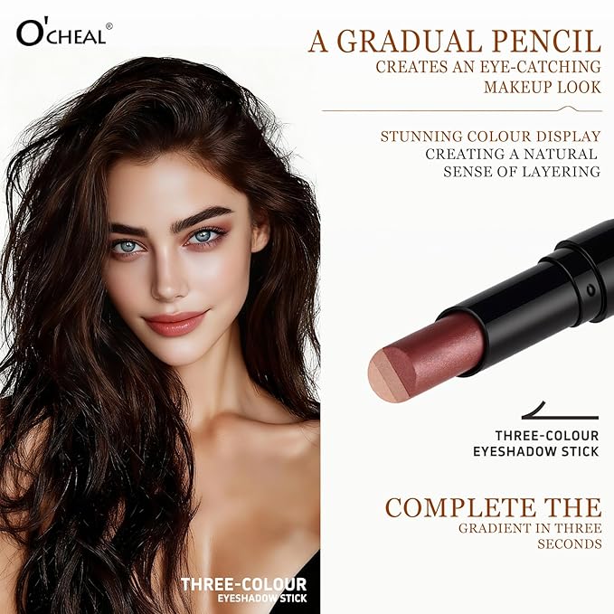 O'CHEAL 4PCS Three Color Gradient Eyeshadow Stick Matte Shimmer Waterproof Long-lasting Crease-proof & easy to apply, suitable for dailymakeup touch-ups，Eye shadow pen set for Make Up