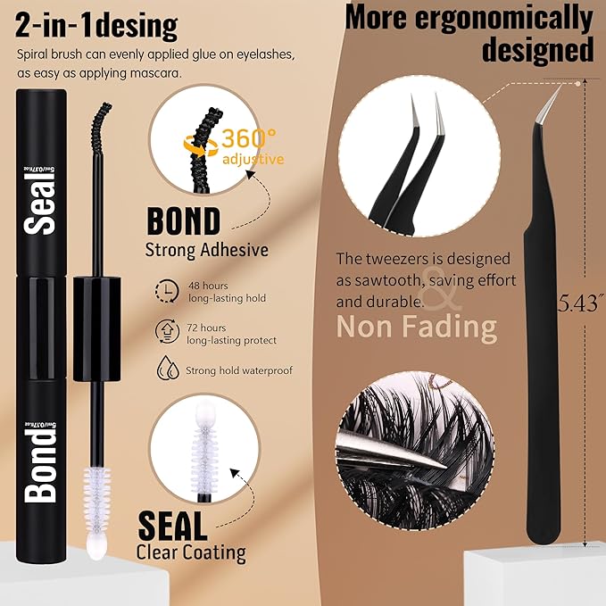 Geeneiya Volume Lash Clusters Kit DIY Lash Extension Kit D Eyelash Extensions with Lash Bond and Seal Tweezers,10-14mm Eye Corner Eyelashes and 16-18MM Cluster Lashes 300Pcs
