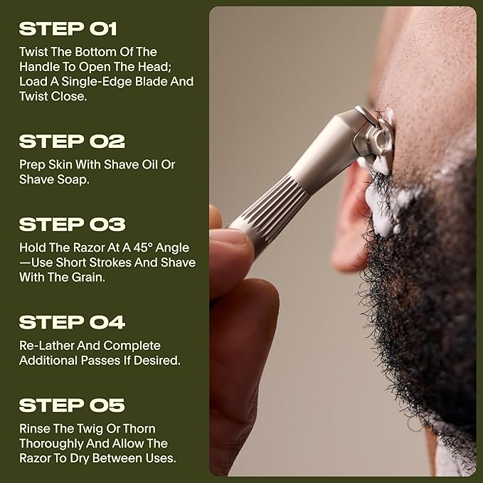 Leaf Thorn Razor by Leaf Shave, All-Metal Single Blade Razor for Men and Women, Fixed Head with Magnetic Load Assist, Includes 5 Stainless Steel Blades - Face Shaving and Coarser Hair - Black