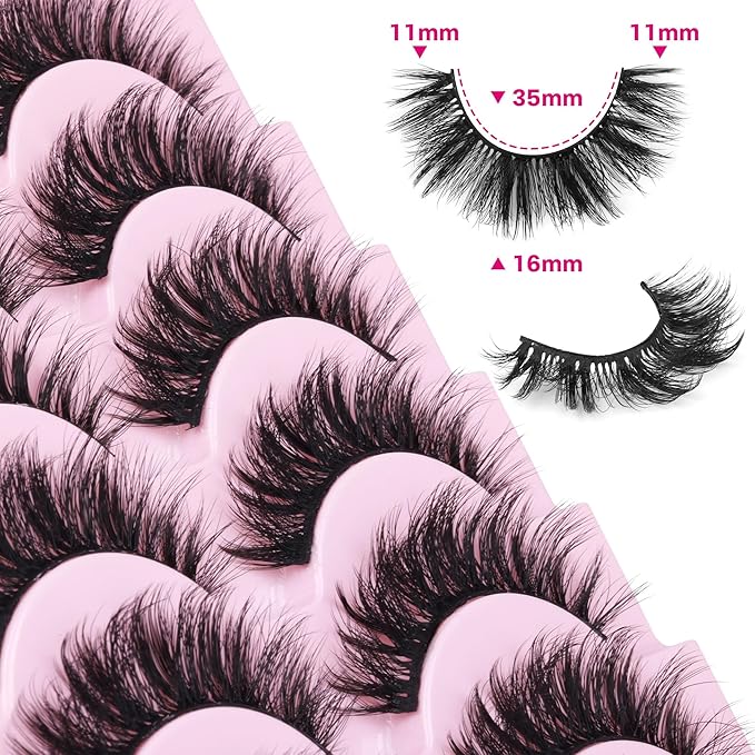 Natural Lashes Mink Fuzzy False Eyelashes Wispy Strip Fake Eyelashes Full Volume False Eye Lashes Pack Short Thick Lashes that Look Like Extensions 14 Pairs ALICROWN