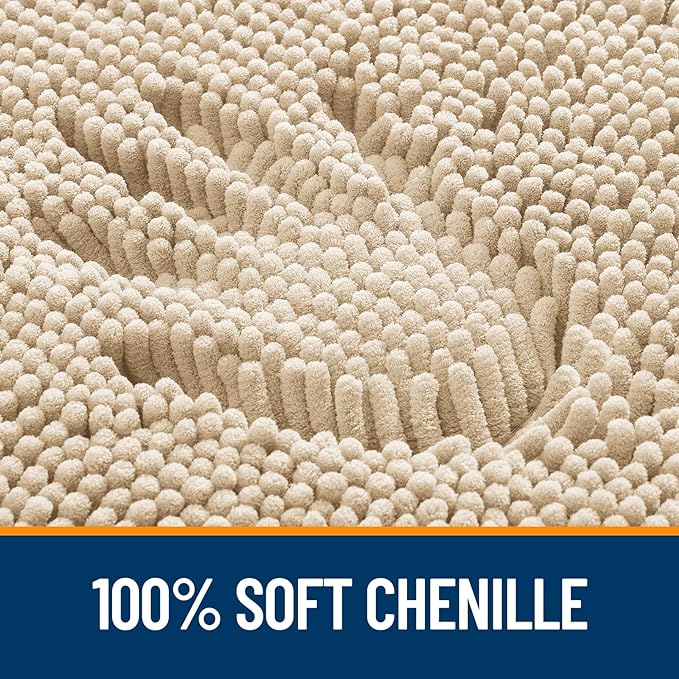 OLANLY Toilet Rugs U-Shaped 24x20, Extra Soft Absorbent Chenille Contour Bathroom Rugs, Dry Quickly, Machine Washable, Non-Slip Bath Mat for Toilet Base, Beige