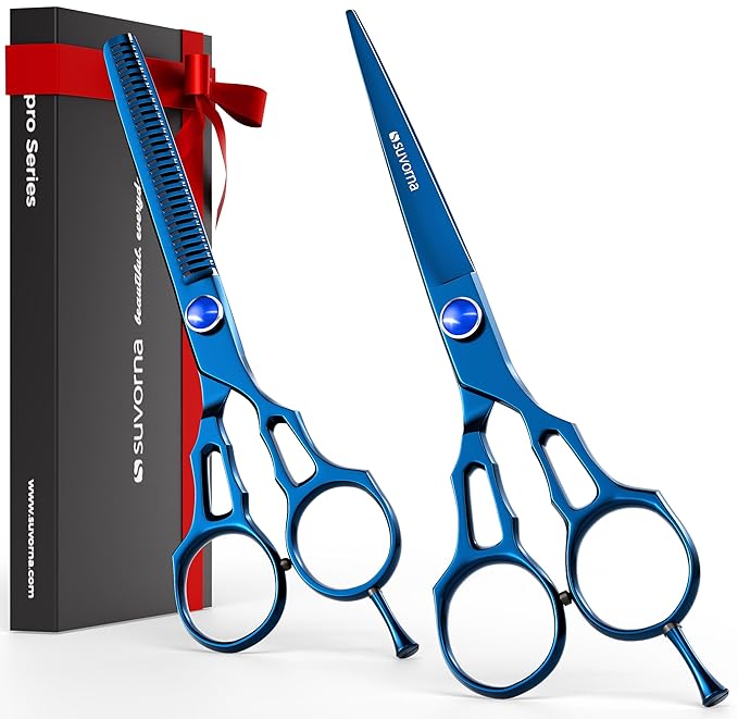 Suvorna Professional Hair Scissors with Thinning Shears | 2 Pcs Hair Shears | J2 Japanese Stainless Steel Hair Cutting Scissors | 5.5" Hair Shear Professional - tijeras de peluqueria profesional.
