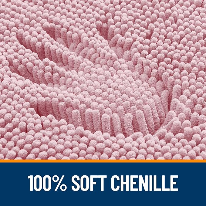 OLANLY Bathroom Rugs 24x16, Extra Soft Absorbent Chenille Bath Rugs, Rubber Backing Quick Dry, Machine Washable Bath Mats for Bathroom Floor, Tub and Shower, Home Decor Accessories, Dusty Rose