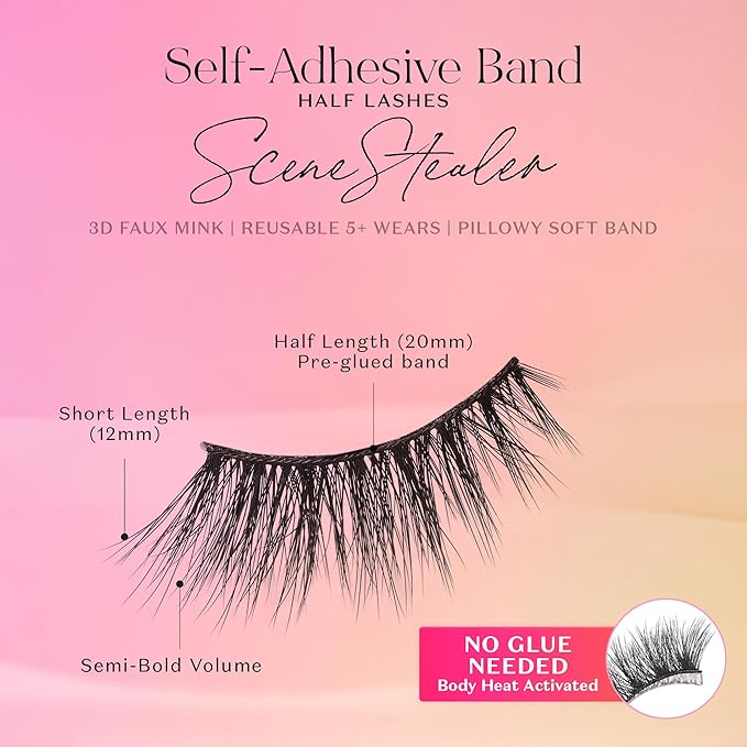 Lilly Lashes Self Adhesive Eyelashes (Half Lashes), No Lash Glue Needed, Body Heat Activated Press on Lashes, Reusable Self Adhesive Eyelashes Up to 5x, Easy to Apply & Remove (SceneStealer)