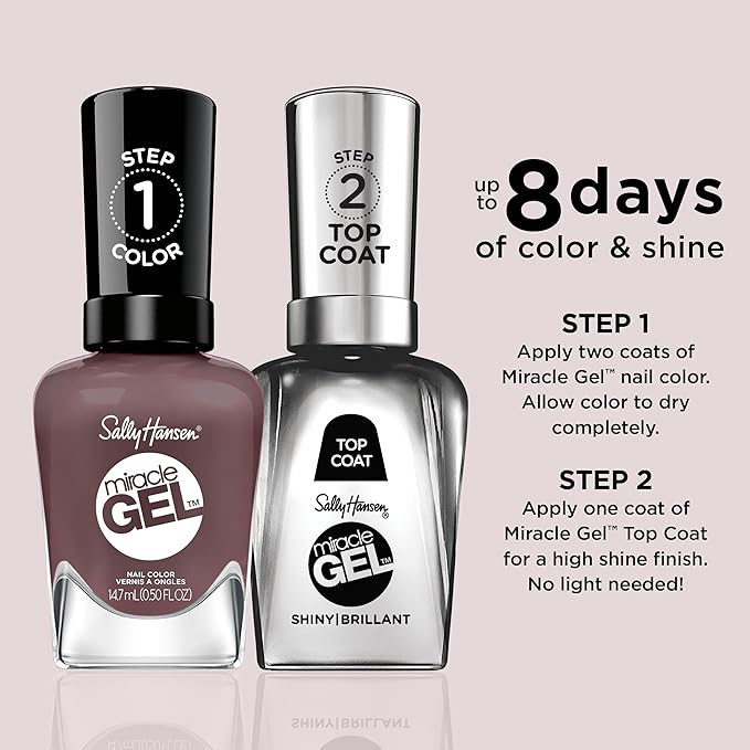 Sally Hansen Miracle Gel Salon Quality Nail Polish | Gel-Like Formula, Two-Step System, No UV Light Needed, Long Lasting | Opaque, Crème| 202 Saddle Up | Rich Warm Brown Nail Polish